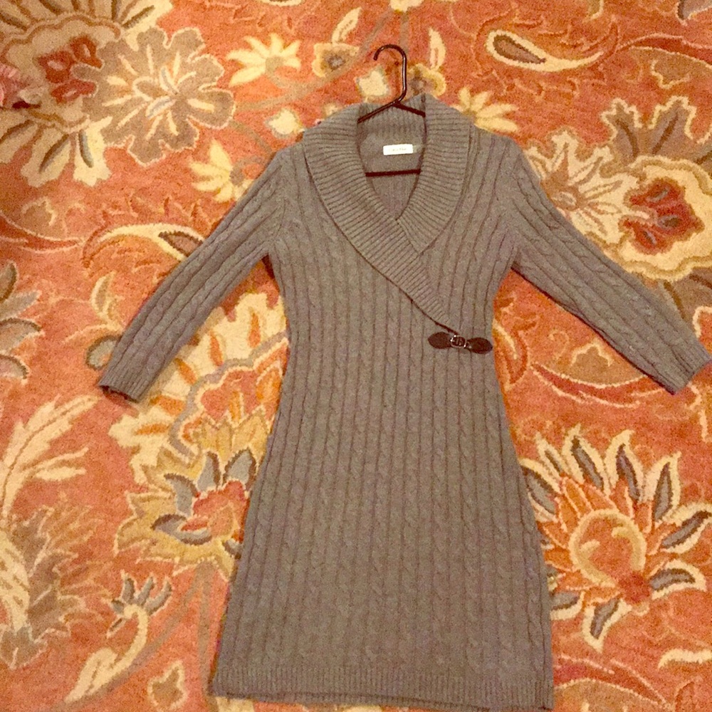 Grey Calvin Klein Cable Knit Sweater Dress S